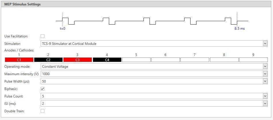 MEP Stim Settings TCS-9 Montage IONM software MEP Stimulus Settings