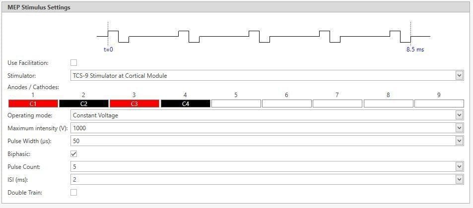 IONM software MEP Stimulus Settings