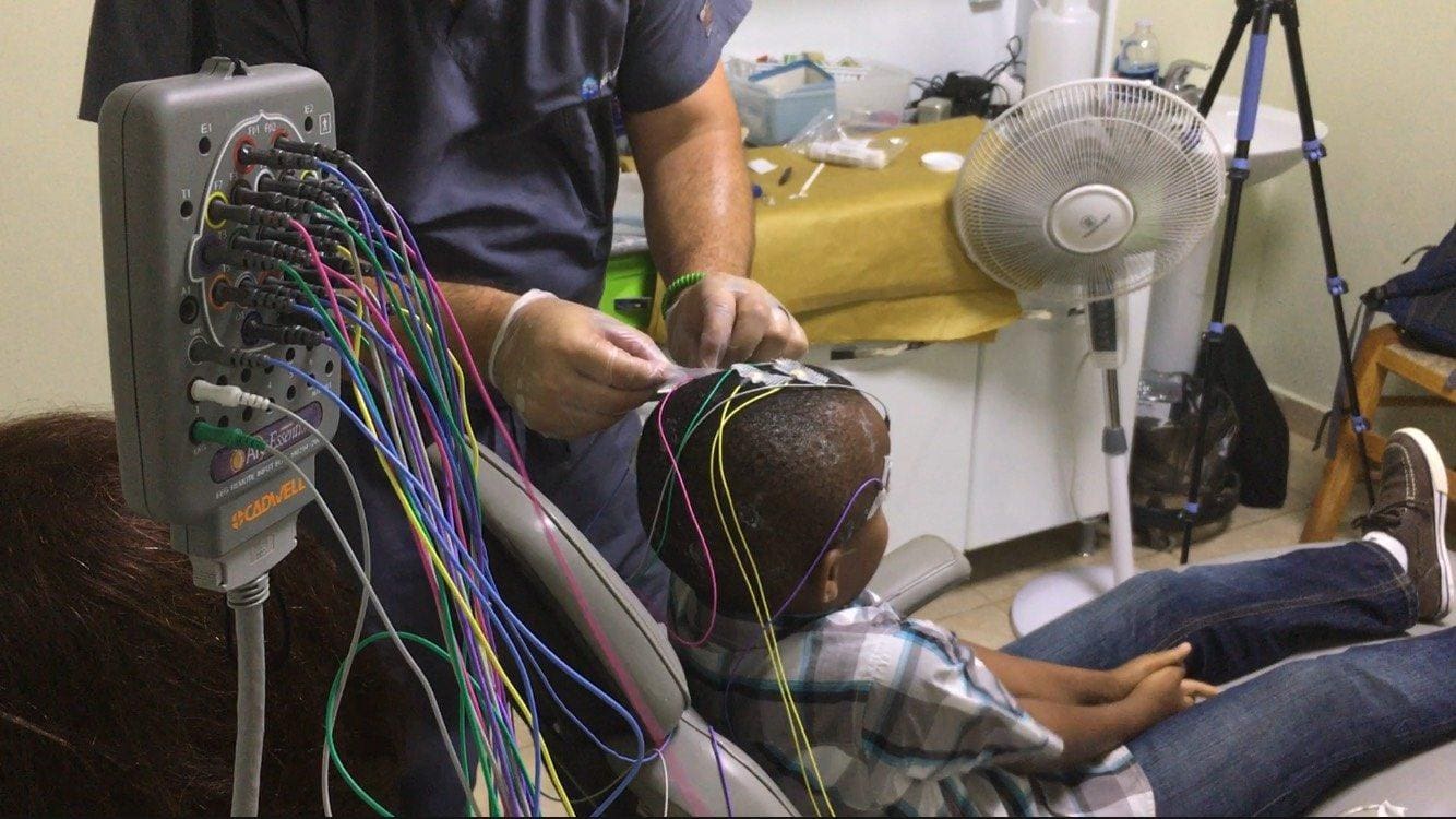 EEG Boy Boy getting clinical EEG, Cadwell Neurology