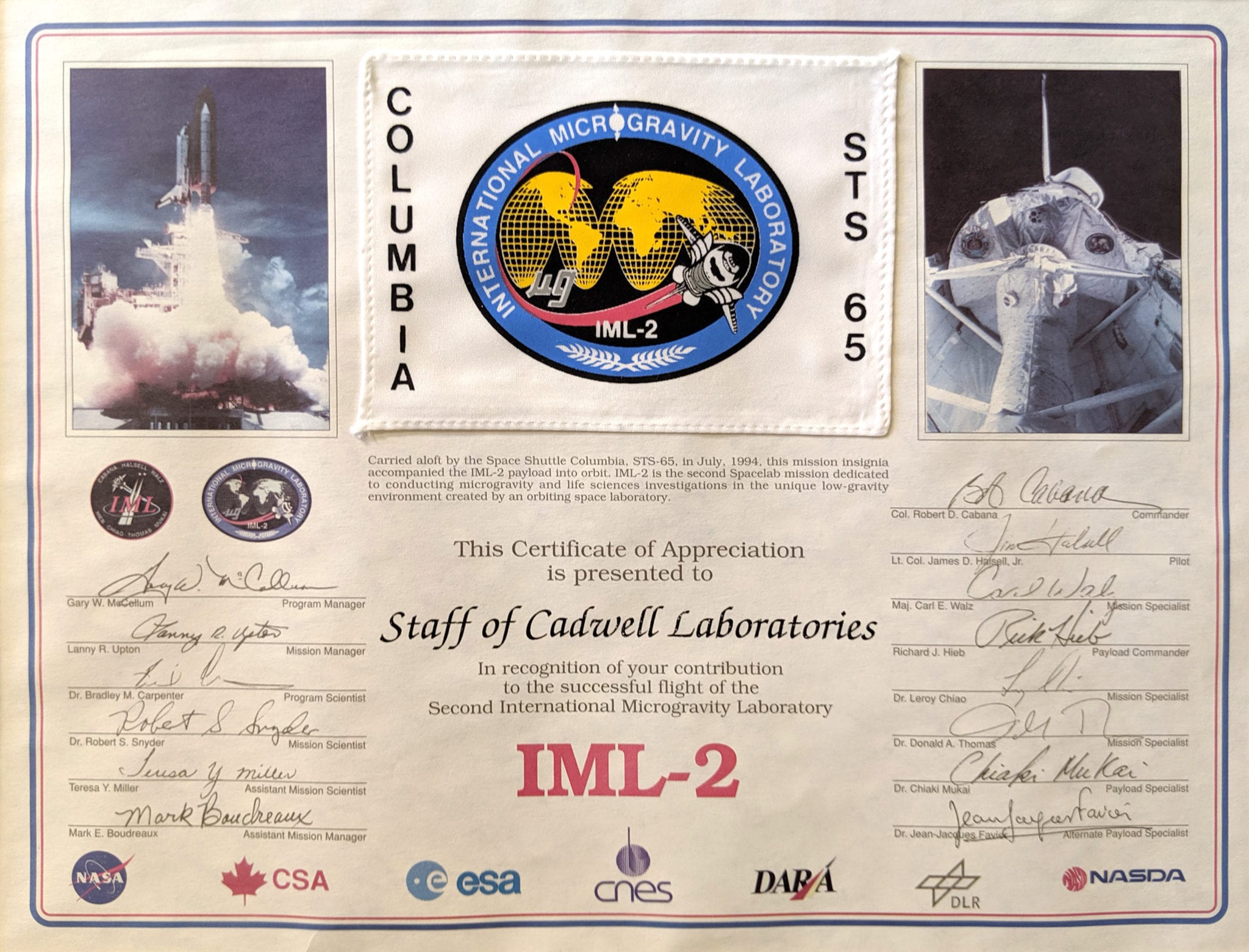 Certificate: Space Certificate: Space