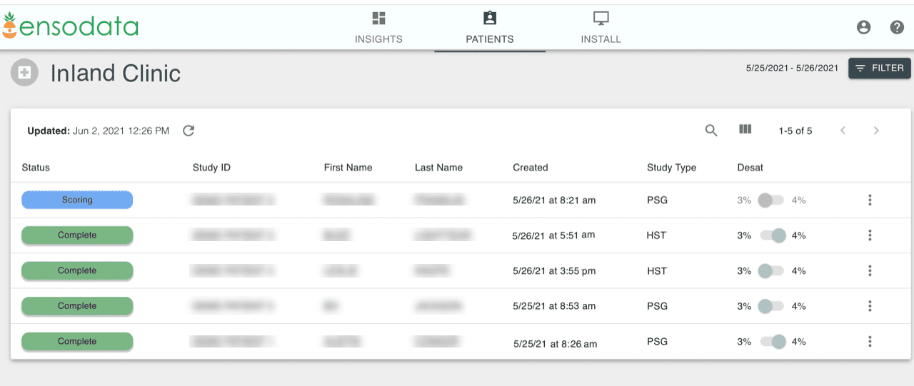 EnsoSleep shows the status of each study